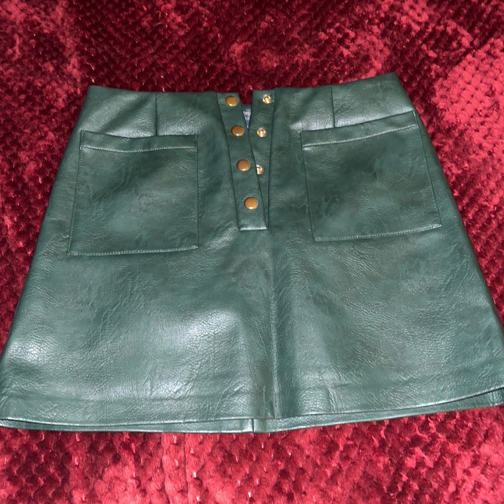 Faux Leather Green Mini Skirt